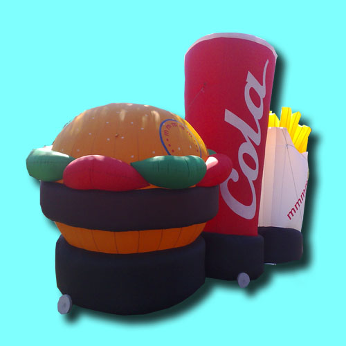 opblaasbare hamburger, cola en friet